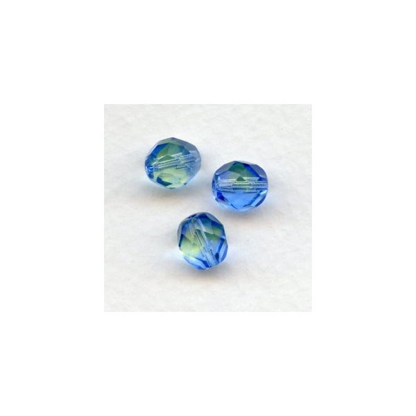 Lime and Light Blue Glass Faceted Beads Round 8mm
