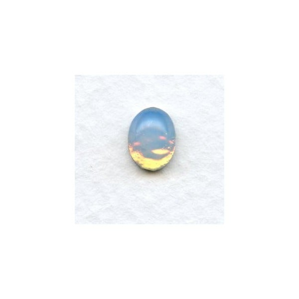 White Fire Opals with Pin Fire Backs Glass Cabs 8x6mm (2)