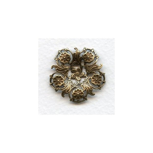 Flowers and Filigree Round Connector Oxidized Brass (3)