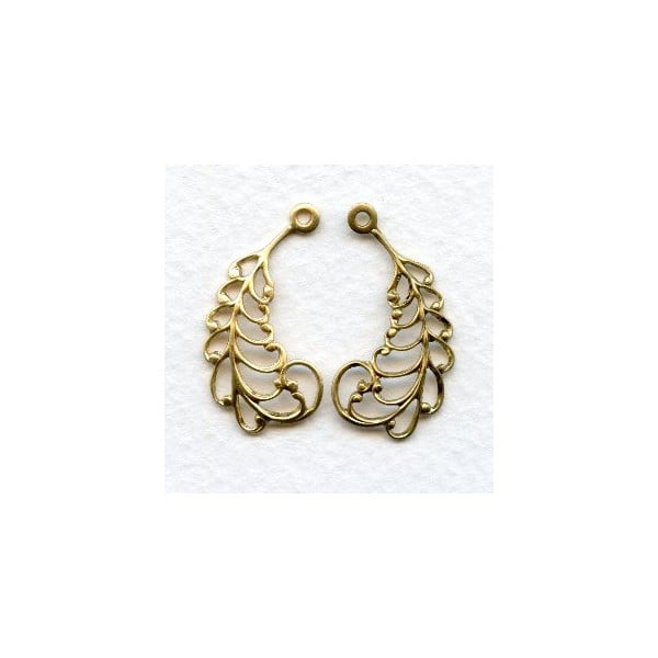 ^Filigree Openwork Raw Brass Leaves 29mm (3 Pairs)