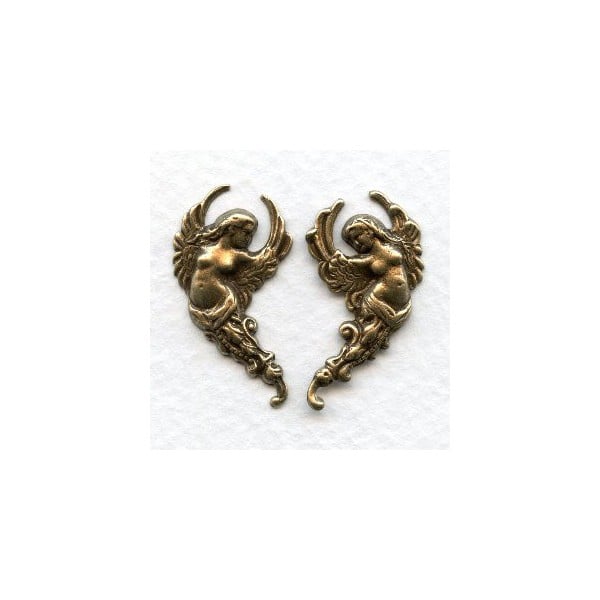Winged Goddess Flourishes Oxidized Brass (1 set)