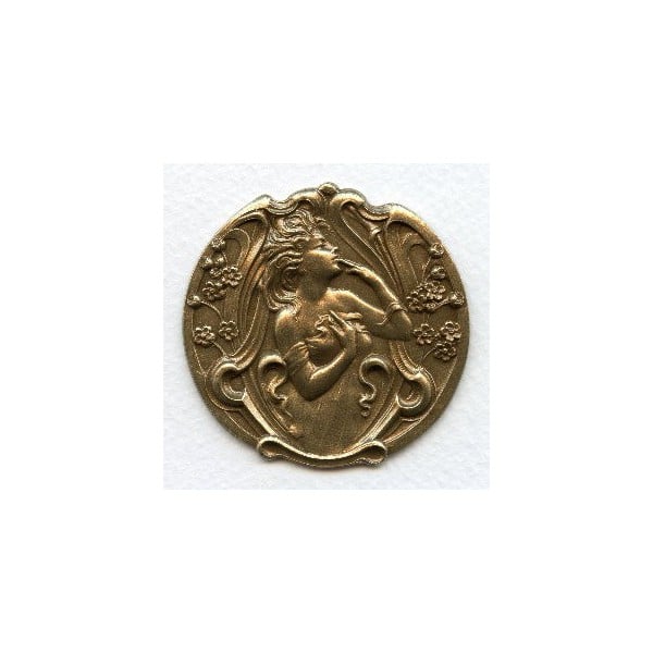 Art Nouveau Lady in a Garden Oxidized Brass Stamping (1)