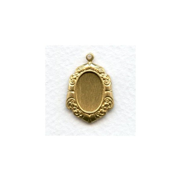 Floral Detail Pendant Settings Raw Brass 14x10mm