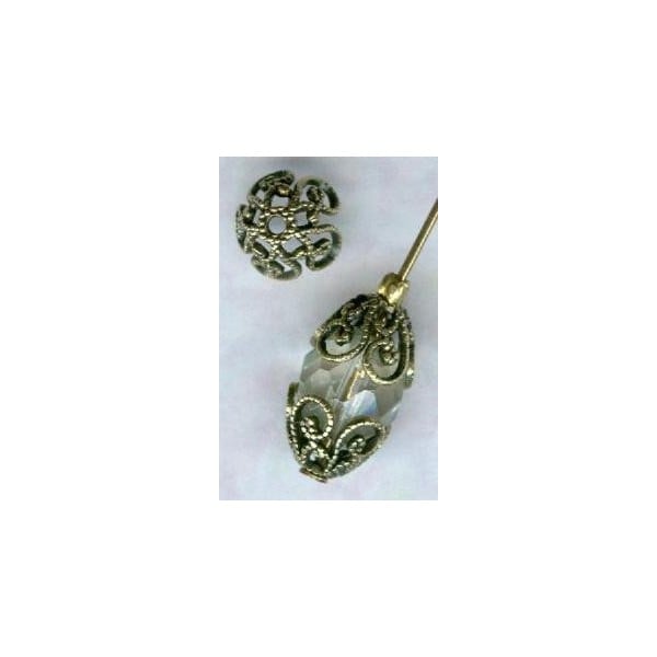 Victorian Style Filigree Bead Caps Oxidized Brass (6) - Image 3