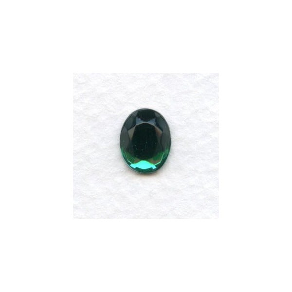 Emerald Glass Flat Back Stone 10x8mm Faceted Top (4)