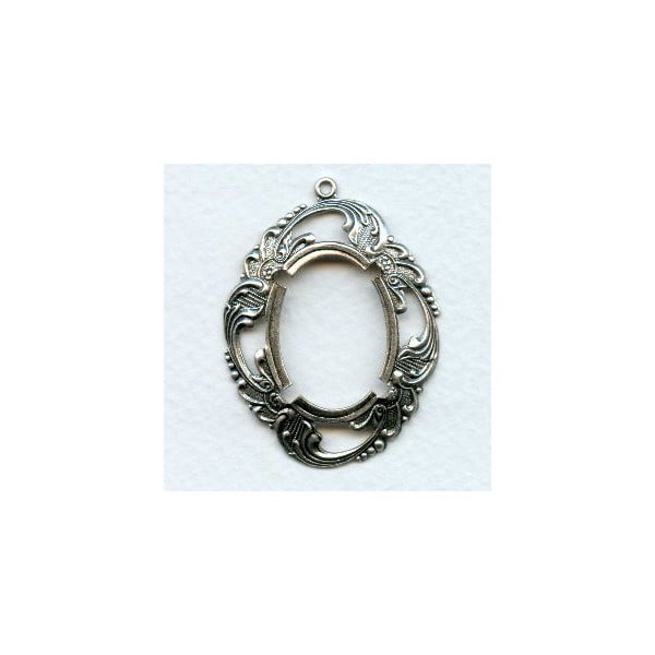 Floral Edge Setting Pendant 25x18mm Oxidized Silver (1)
