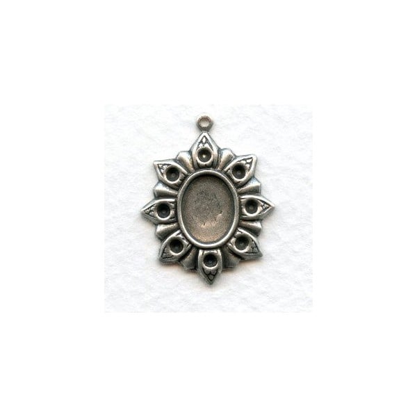 Flower Settings 10x8mm and Rhinestones Oxidized Silver (6)
