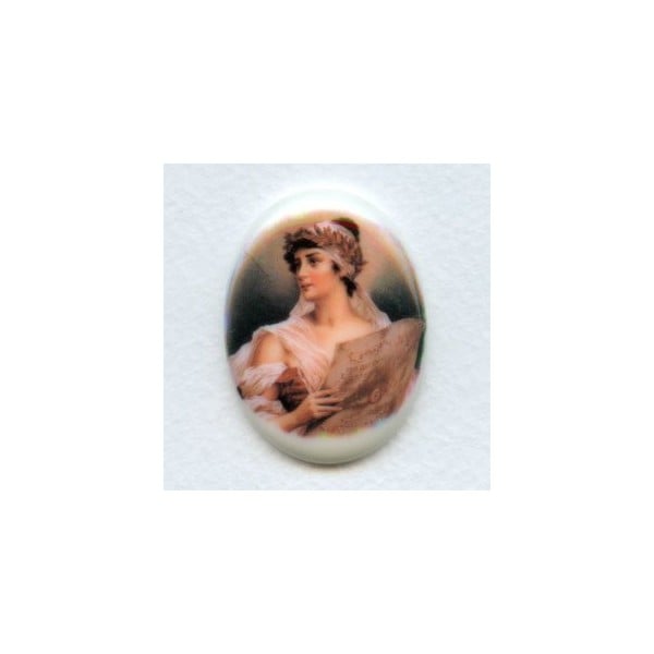^Rare Vintage Porcelain Cabochon 40x30mm Lonely Maiden