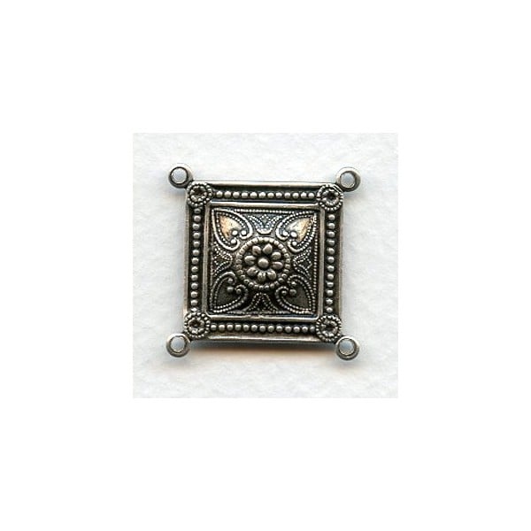 Large Square Connectors Oxidized Silver 4 Loops (4)