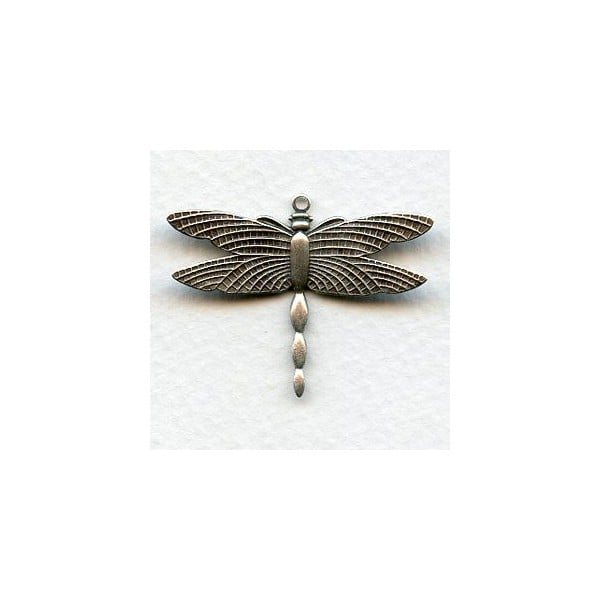 Dragonflies Upturned Wings 28x36mm Oxidized Silver (6)