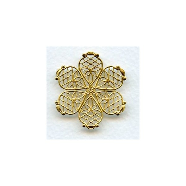 Flat Filigree Flowers in Raw Brass 35mm (3)