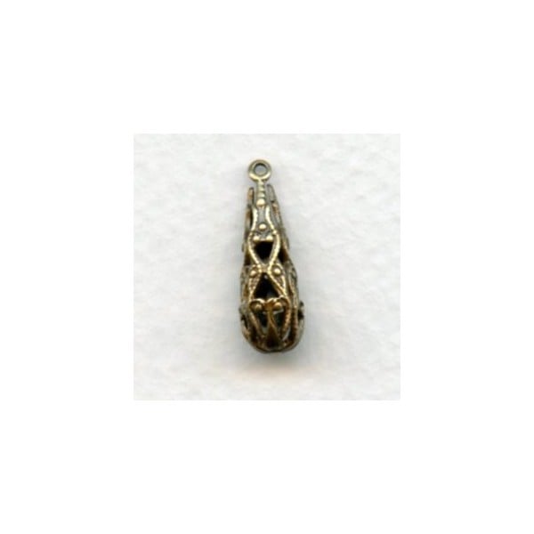 Filigree Pear Shape Beads 19x6mm Oxidized Brass (6)