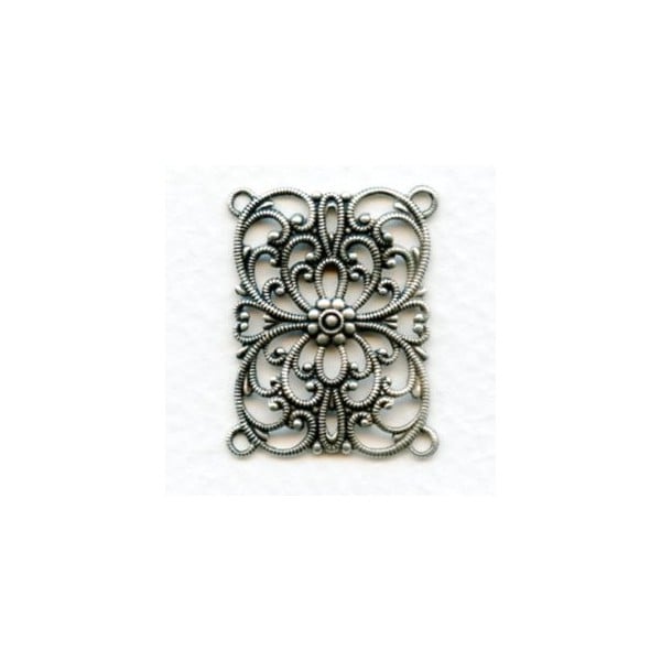 European Filigree Rectangle 28x22mm Oxidized Silver (1)