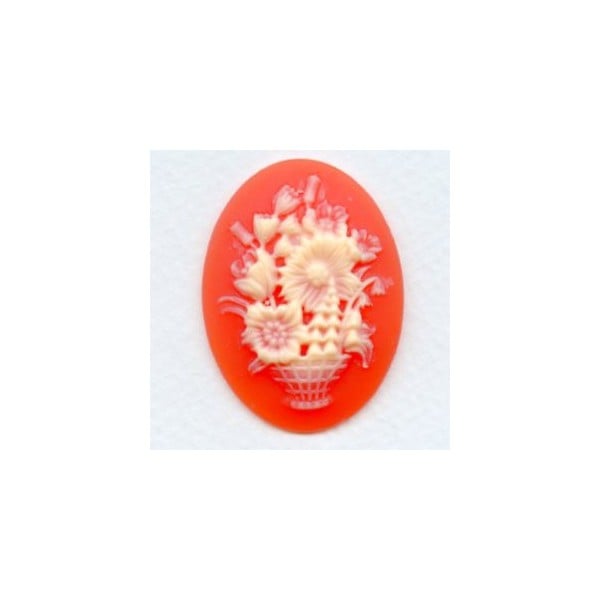 ^Cameo Flower Pot Bouquet Ivory on Carnelian 40x30mm (1)
