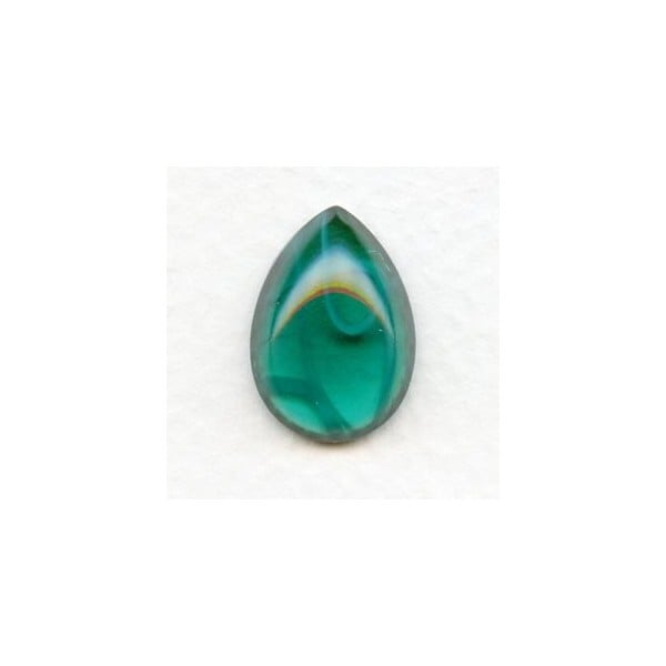Vintage 18x13mm Pear Glass Cabochon Emerald Swirls