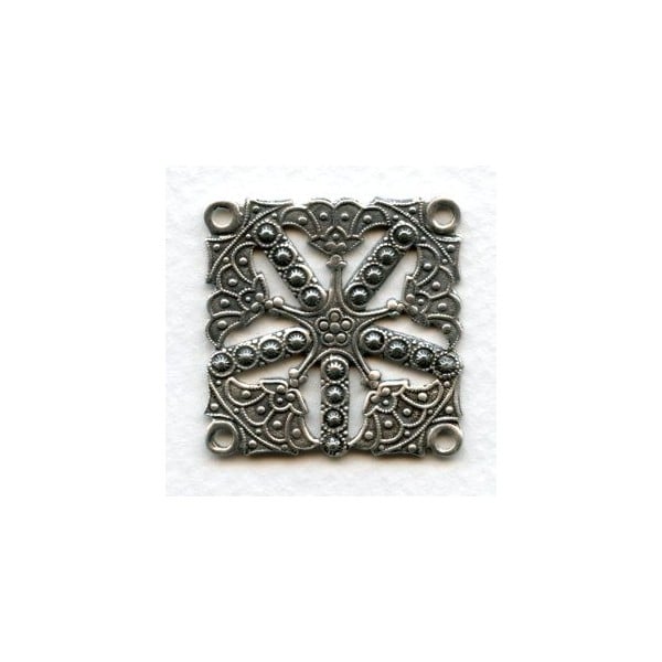 Connector Square 4 Loops Oxidized Silver Plated 32mm