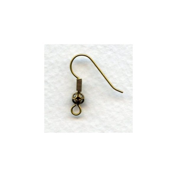 Fish Hook Earring Finding Filigree Bead Oxidized Brass (24)