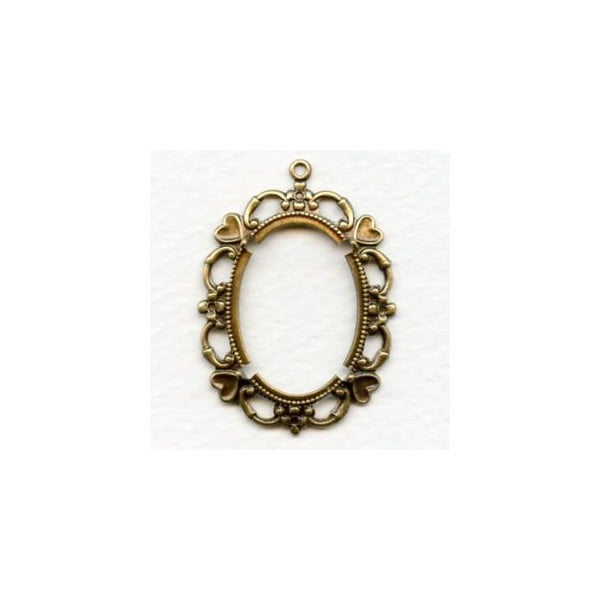 Hearts Flowers Border Oxidized Brass Setting 25x18mm (1)