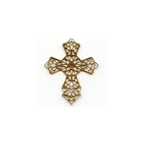 Flat Filigree Cross Oxidized Brass 50mm