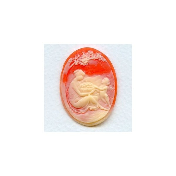 ^Woman and Child Cameo 40x30mm Ivory on Carnelian