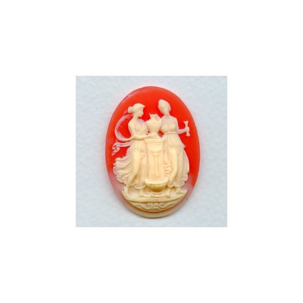 ^Cameo Women at Fountain Ivory on Carnelian 40x30mm