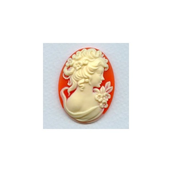 ^Girl with Flowers Cameos Ivory on Carnelian 25x18mm