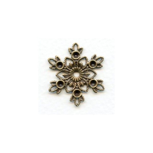 Snowflake Center Piece Rhinestone Settings Oxidized Brass (6)