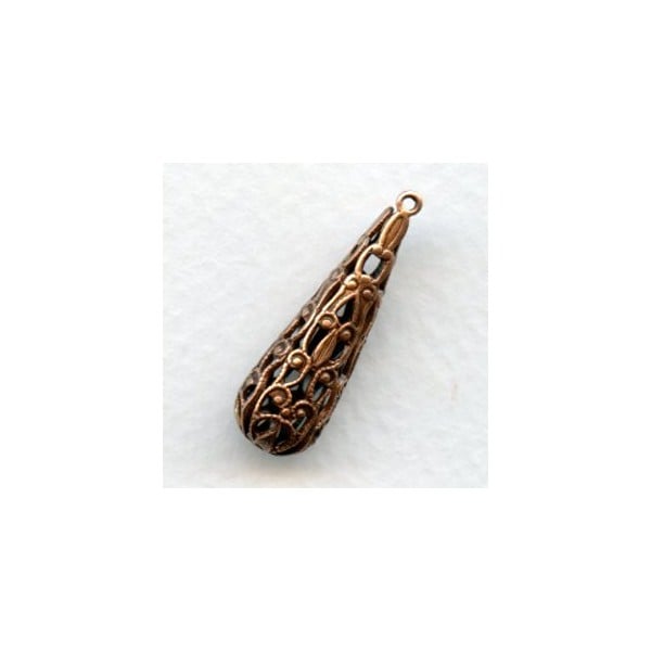 Ornate Filigree 28mm Teardrop Shape Beads Oxidized Copper (4)