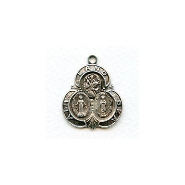 Saint Medal Oxidized Silver Land Air Sea 30mm (1)