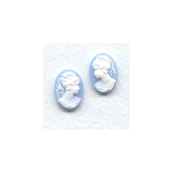 Girl in Ponytail Cameo White on Blue 14x10mm (3 sets)