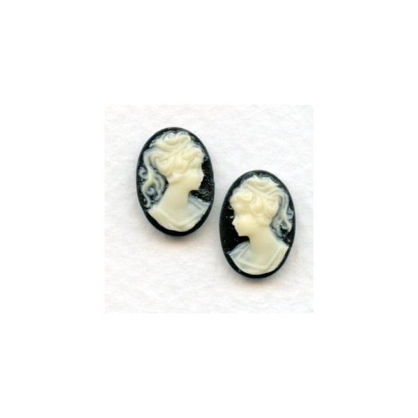 Girl in Ponytail Cameo Ivory on Jet 14x10mm (3 sets)