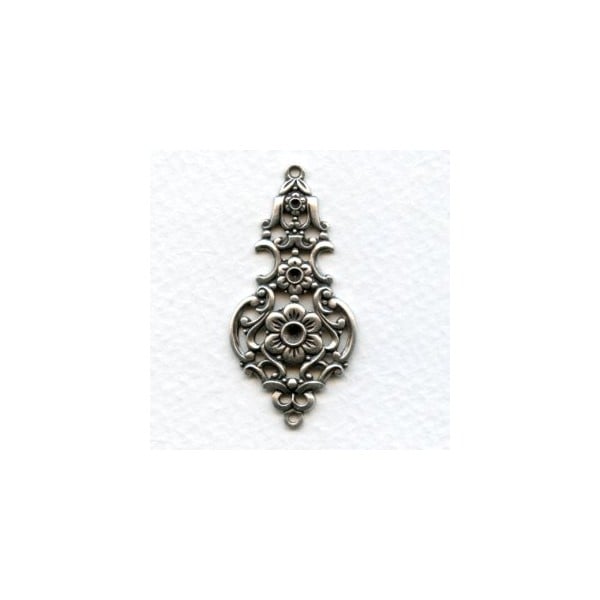 Grand Elegant Floral Pendant Connector Oxidized Silver