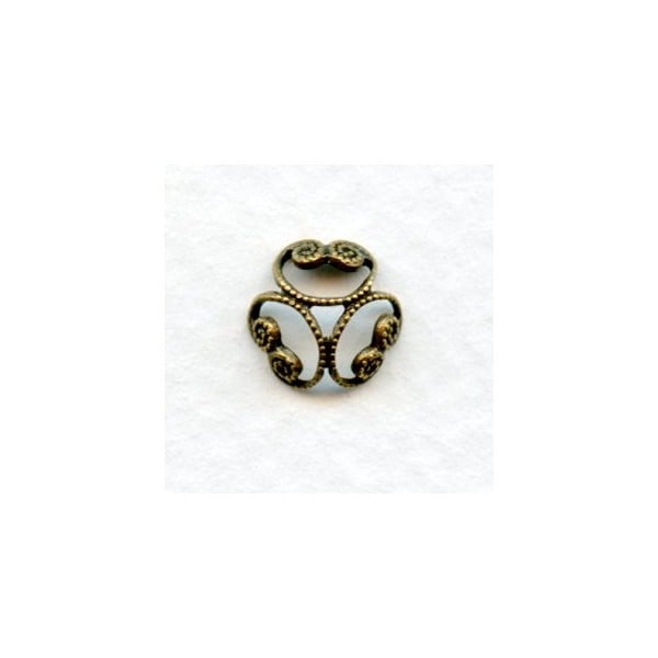 Round Filigree Three Petal Bead Cap Oxidized Brass 8mm (12)