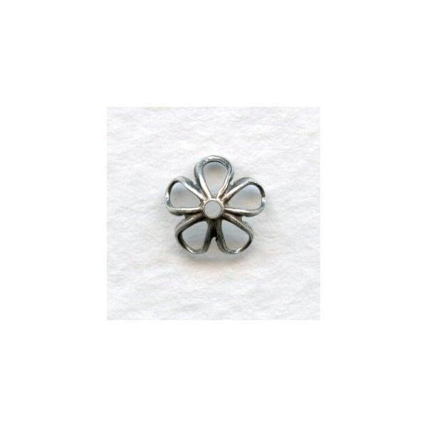 Retro Flower Power Bead Caps 7.5mm Oxidized Silver (12)
