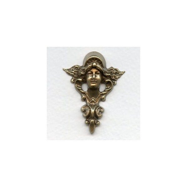 Art Nouveau Mucha Inspired Stamping Oxidized Brass Cherub (1)