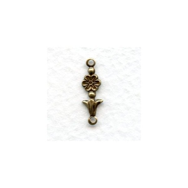 Tiny Daisy Flower Connector Two Loops Oxidized Brass 16mm (12)