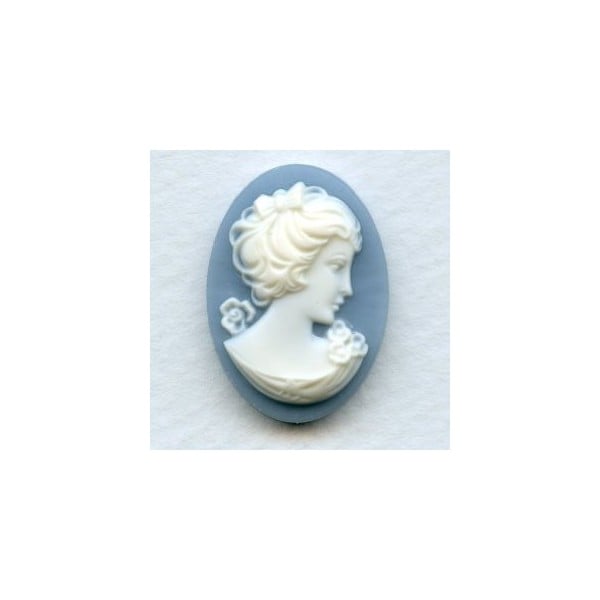 ^Portrait Cameos 25x18mm White on Blue