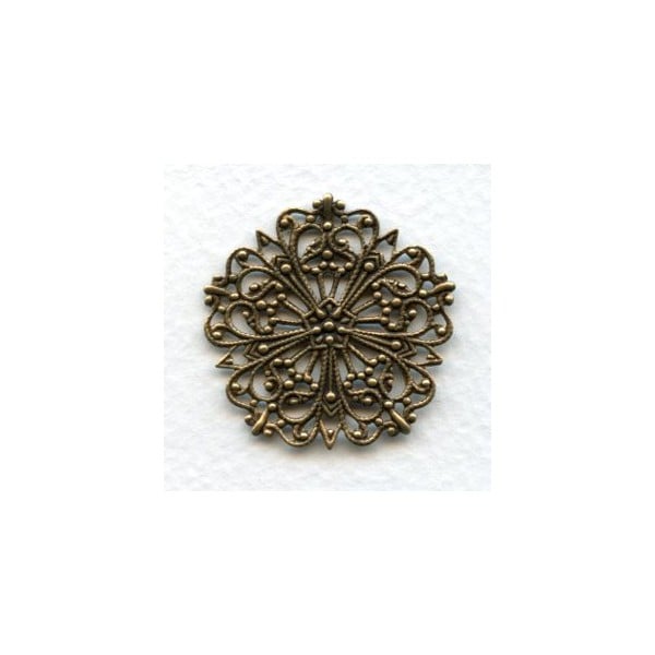 Ornate Round Flat Filigree Oxidized Brass 31mm (3)