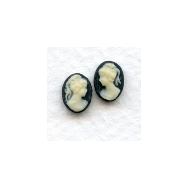 Cameos Girl in a Ponytail Ivory on Black 8x6mm (six sets)