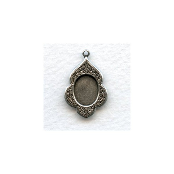 Floral Border 10x8mm Pendant Settings Oxidized Silver (12)