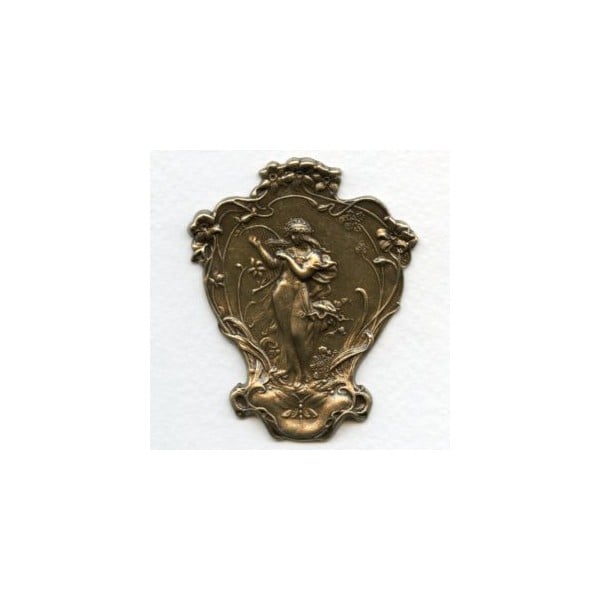 Victorian Woman with Harp Stamping Oxidized Brass (1)