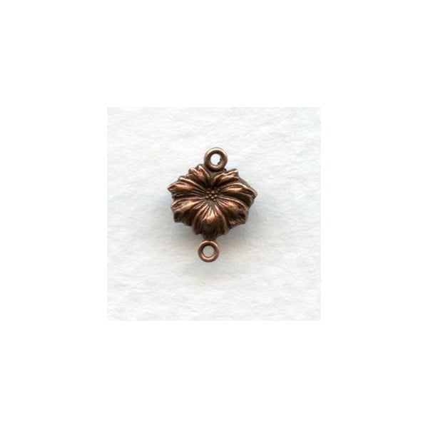 Tiny Flowers with 2 Loops Connectors Oxidized Copper (12)