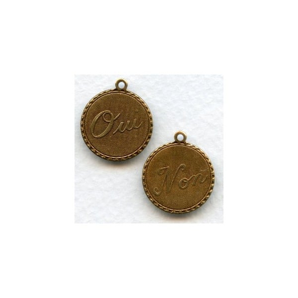 Oui and Non Pendants French Charms Oxidized Brass (6 Sets)