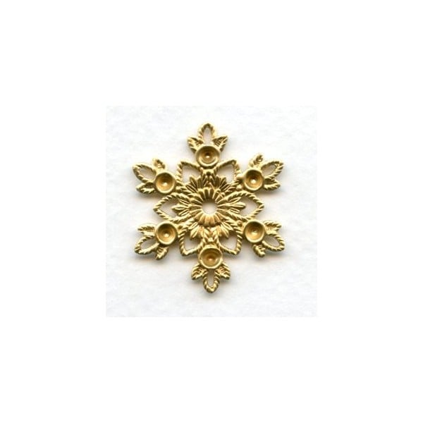 Snowflake with Rhinestone Settings Raw Brass (6)