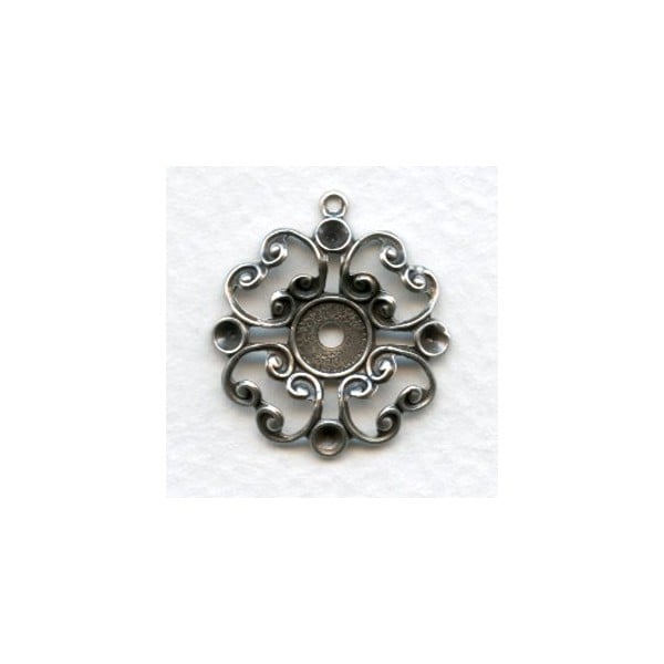 Filigree Flower with Numerous Settings Oxidized Silver (6)