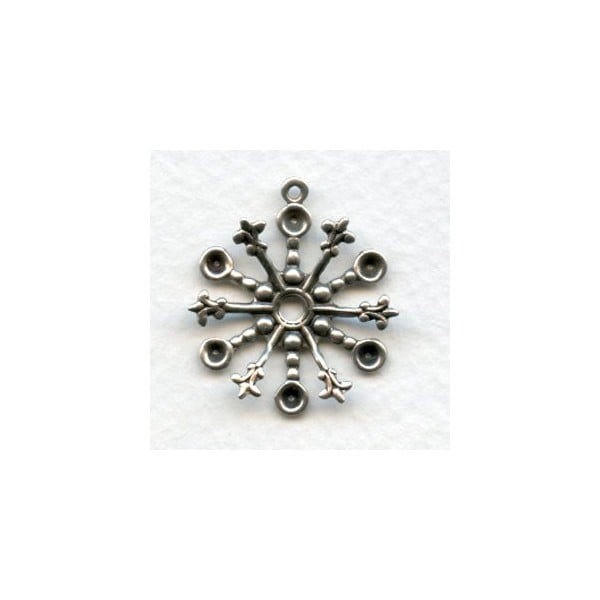 Fleur-de-Lis Tipped Snowflake Style Settings Oxidized Silver (6)