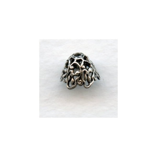 Elaborate Cone Filigree Bead Caps Oxidized Silver (6)