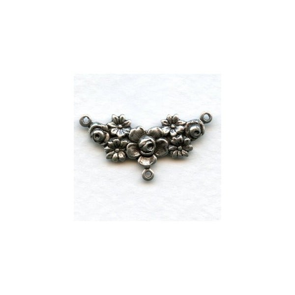 Floral Design Three Loop Connectors Oxidized Silver (6)