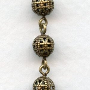 Filigree 6mm Bead Linked Chain Oxidized Brass (1 Ft)