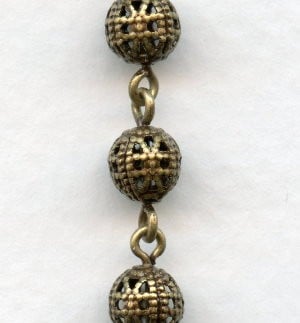 Filigree 6mm Bead Linked Chain Oxidized Brass (1 Ft)